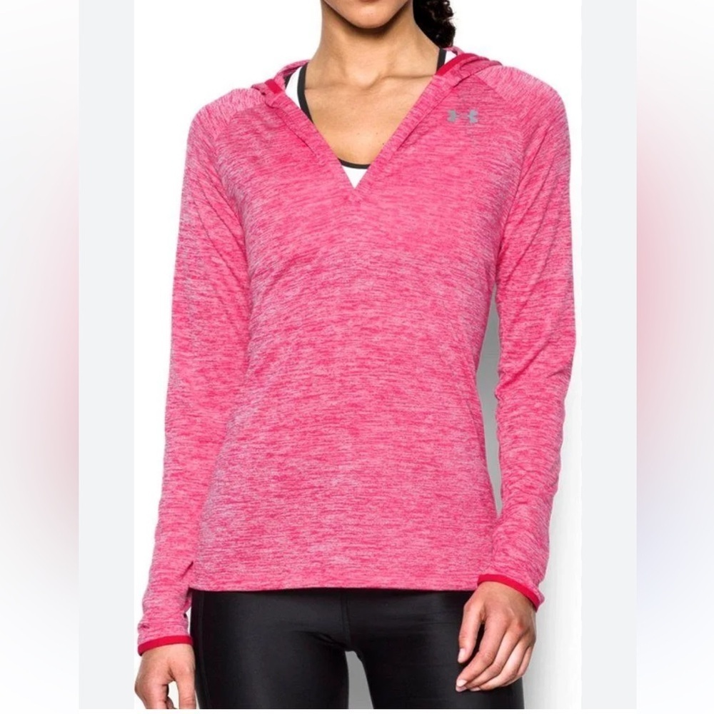 Under Armour Tech long sleeve hooded henley in Vibrant Pink‎ Heather Sz-S. H9